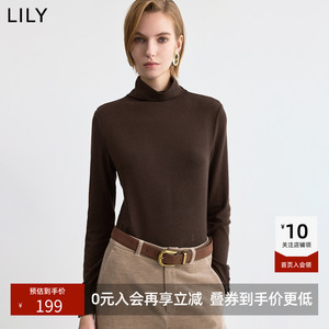 LILY2026冬新款简约堆堆领休闲百搭通勤套头长袖T恤打底衫内搭女