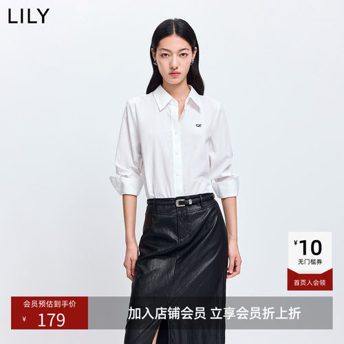 LILY2026春新款女装简约翻领正肩微宽松休闲通勤浅色长袖衬衫外套