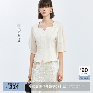 女装 气质复古方领浪漫优雅泡泡袖 LILY奥莱夏款 通勤款 女 短款 衬衫