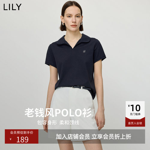 LILY2026夏新款女装莫代尔醋酸混纺复古老钱风剪刀领通勤短袖T恤