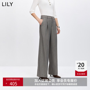 LILY2026春新款女装格雷系老钱风条纹气质通勤垂感直筒阔腿裤西裤