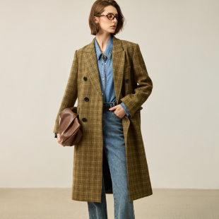 LILY冬款复古经典格纹宽松廓形高级感通勤毛呢大衣女款