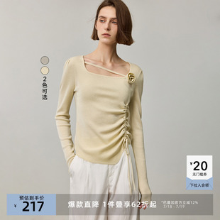 LILY奥莱秋款 女装 设计感大方领立体玫瑰抽褶收腰显瘦长袖 针织衫