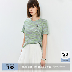 通勤圆领T恤短袖 LILY奥莱夏季 百搭针织衫 新品 上衣女 精致绣花时尚
