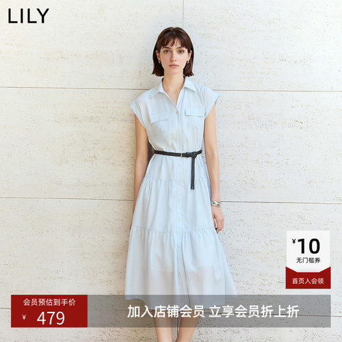 ~LILY2026夏新款女装法式剪刀领收腰气质通勤短袖连衣裙