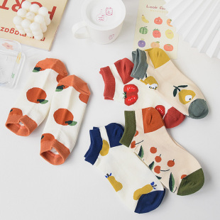 低帮短袜卡通可爱日系 薄款 ins潮个性 水果插画浅口袜子女船袜夏季
