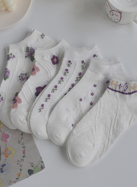夏季薄款袜子女短袜浅口可爱日系ins潮花边jk泡泡口碎花船袜白色