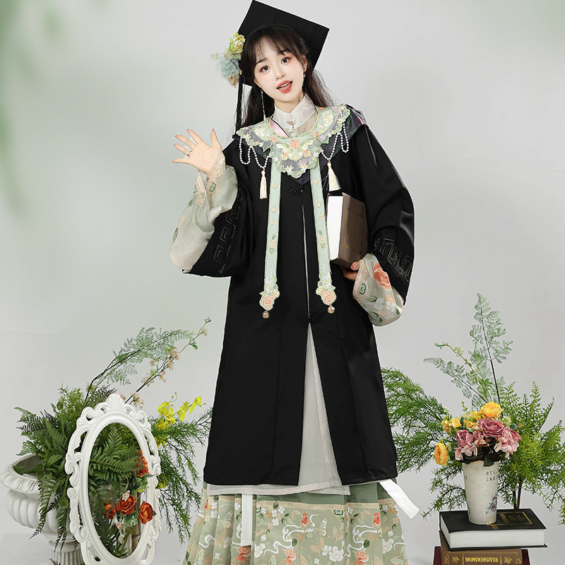 柒邑原创汉服女明制云肩【蔷薇】斜襟长衫国风马面裙配学士服秋季
