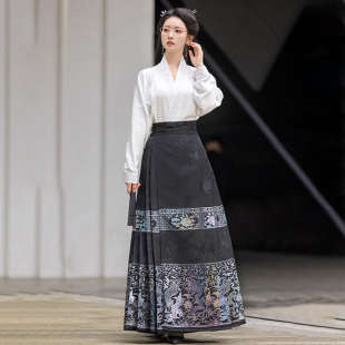 套装 柒邑明制仿螺钿马面裙 春秋季 2024新款 神兽 日常通勤飞机袖