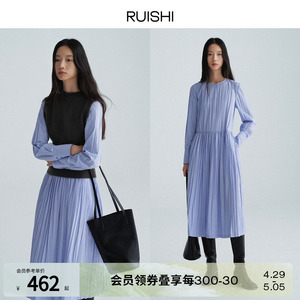 RUISHI芮时圆领褶皱连衣裙