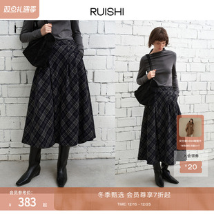 复古格纹不规则a字伞裙显瘦半身裙女冬季 RUISHI芮时 绒冬格调