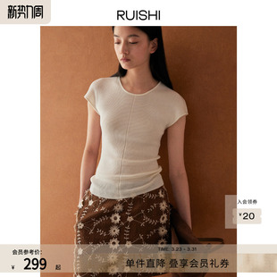 女夏季 RUISHI芮时 显瘦上衣纸片人针织衫 修身 羊毛桑蚕丝短袖