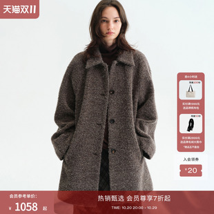 RUISHI芮时“风隅漫途”羊驼毛羊毛混纺翻领中长款毛呢大衣女冬
