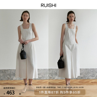 气球裙 RUISHI芮时 简约裙摆开衩显瘦方领无袖 长款 连衣裙女夏季
