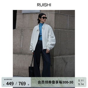 RUISHI芮时 及简格调 率性通勤翻领夹克外套pu皮衣皮裙套装女秋冬