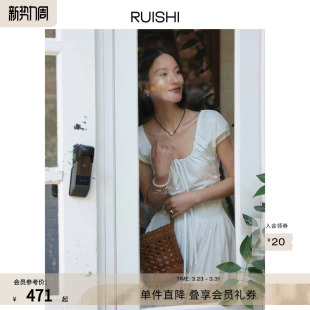 泡泡袖 吊带裙 伞摆连衣裙女夏 长绒棉重工立裁抽褶无袖 RUISHI芮时