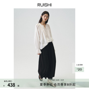 衬衫 100棉甜美木耳边花瓣刺绣长袖 女夏 茶午小调 RUISHI芮时