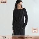 RUISHI芮时“杳杳知秋”莱赛尔绵羊毛混纺一字领蝙蝠袖斜褶T恤女