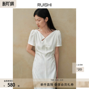 气质镂空连衣裙女夏季 RUISHI芮时 醋酸提花面料海鸥领设计新中式