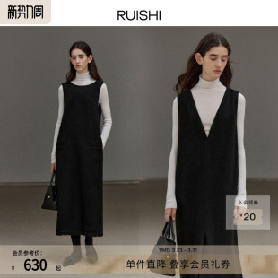 连衣裙女秋冬季 RUISHI芮时 前后两穿简约肌理感羊毛背心裙A字无袖