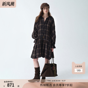 RUISHI芮时“海德公园”重磅绵羊毛定纺松弛复古格纹连衣裙女秋冬