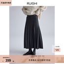 RUISHI芮时 60支羊毛知识分子风A字显瘦灰色针织百褶半身裙女冬
