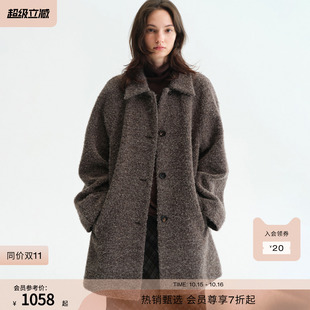 RUISHI芮时“风隅漫途”羊驼毛羊毛混纺翻领中长款毛呢大衣女冬