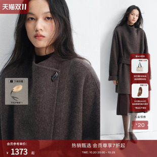 RUISHI芮时“纸片人战袍”羊绒羊毛混纺双面呢一粒扣荡领毛呢大衣