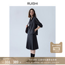 RUISHI芮时 知识分子风连帽绑带上衣百褶半身裙女秋 午后书店