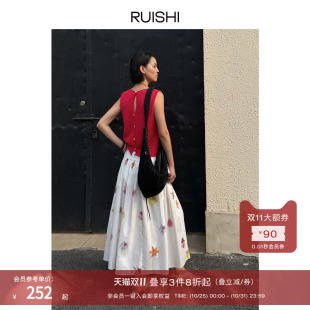 背心上衣女夏季 条纹无袖 轻量和纸纱前后两穿针织衫 RUISHI芮时