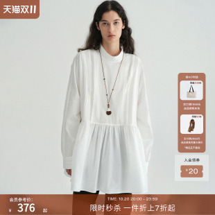 RUISHI芮时 云边有信 100棉立领塔克蝙蝠袖娃娃衬衫上衣女2026秋