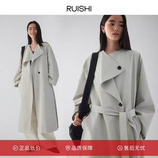 大廓形百搭风衣外套女春季 RUISHI芮时 不对称荡领宽松简约弧形袖