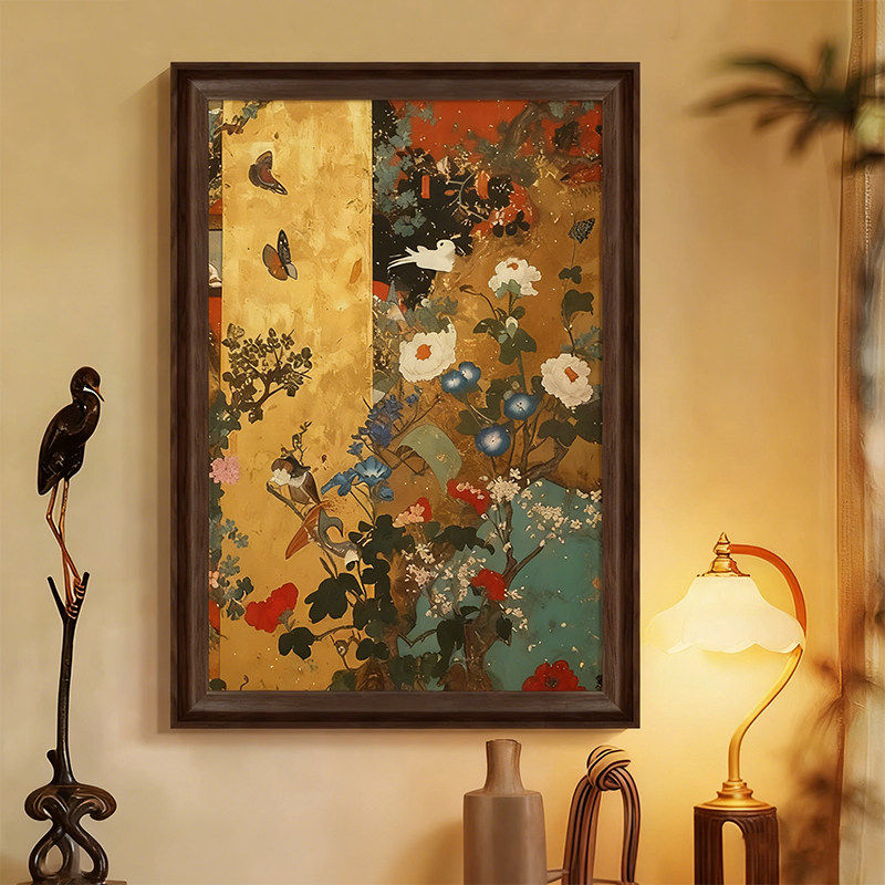 《华羽栖芳》中古风客厅玄关装饰画花鸟蝴蝶沙发背景挂画东方美学
