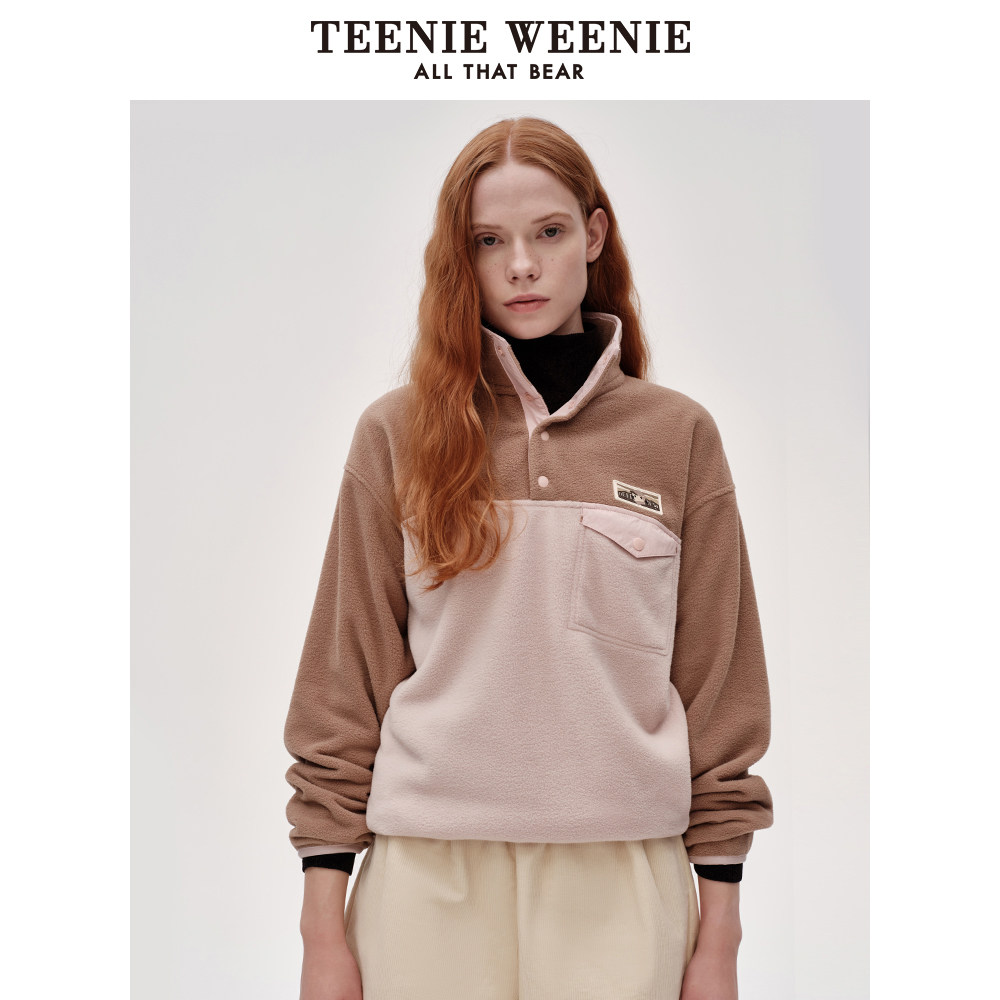 TeenieWeenie小熊奥莱冬装撞色双面摇粒绒卫衣柔软短款外