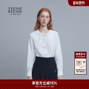 TeenieWeenie小熊奥莱衬衫25冬新款优雅气质少女感蕾丝花边领上衣