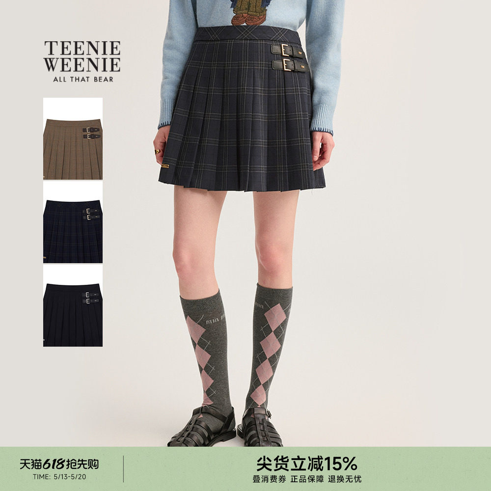TeenieWeenie小熊半身裙春秋季时尚优雅高腰A字裙百褶裙