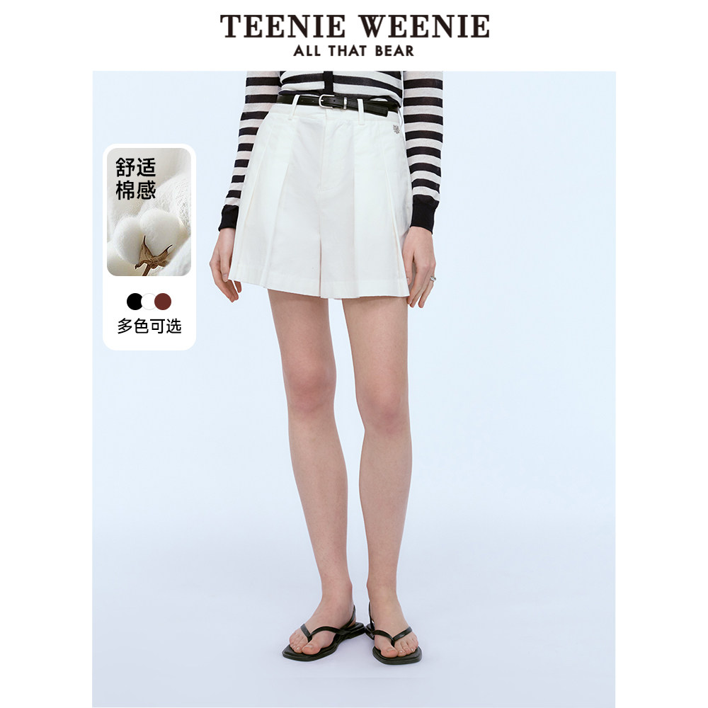TeenieWeenie小熊奥莱夏装设计感前褶裥休闲短裤通勤裤子