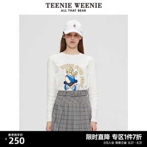 TeenieWeenie小熊印花圆领套头长袖T恤打底衫基础女秋款短款上衣