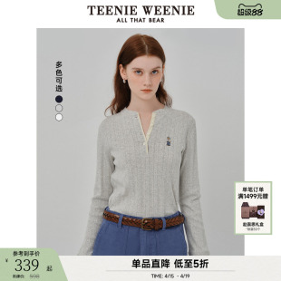 打底衫 TeenieWeenie小熊女装 半开襟温柔宽松时尚 T恤秋季 长袖