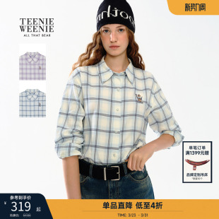 TeenieWeenie小熊衬衫 春秋时髦趣味刺绣彩色翻领格纹衬衣上衣