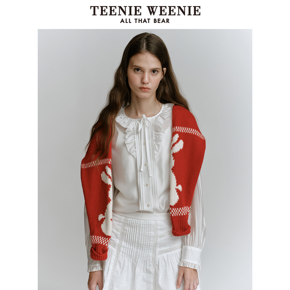 TeenieWeenie小熊奥莱冬季微透荷叶领蝴蝶结系带垂坠感衬