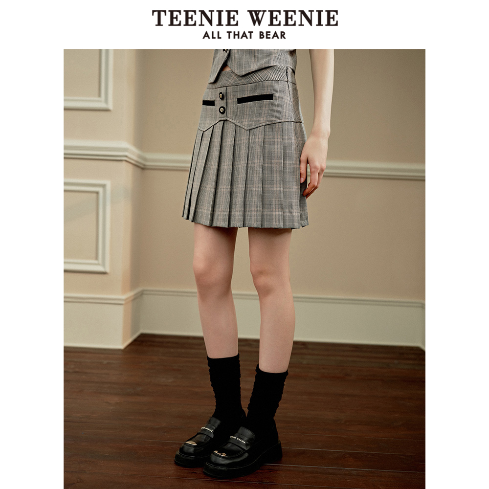 TeenieWeenie小熊奥莱春季学院风时髦格纹百褶裙半身裙子