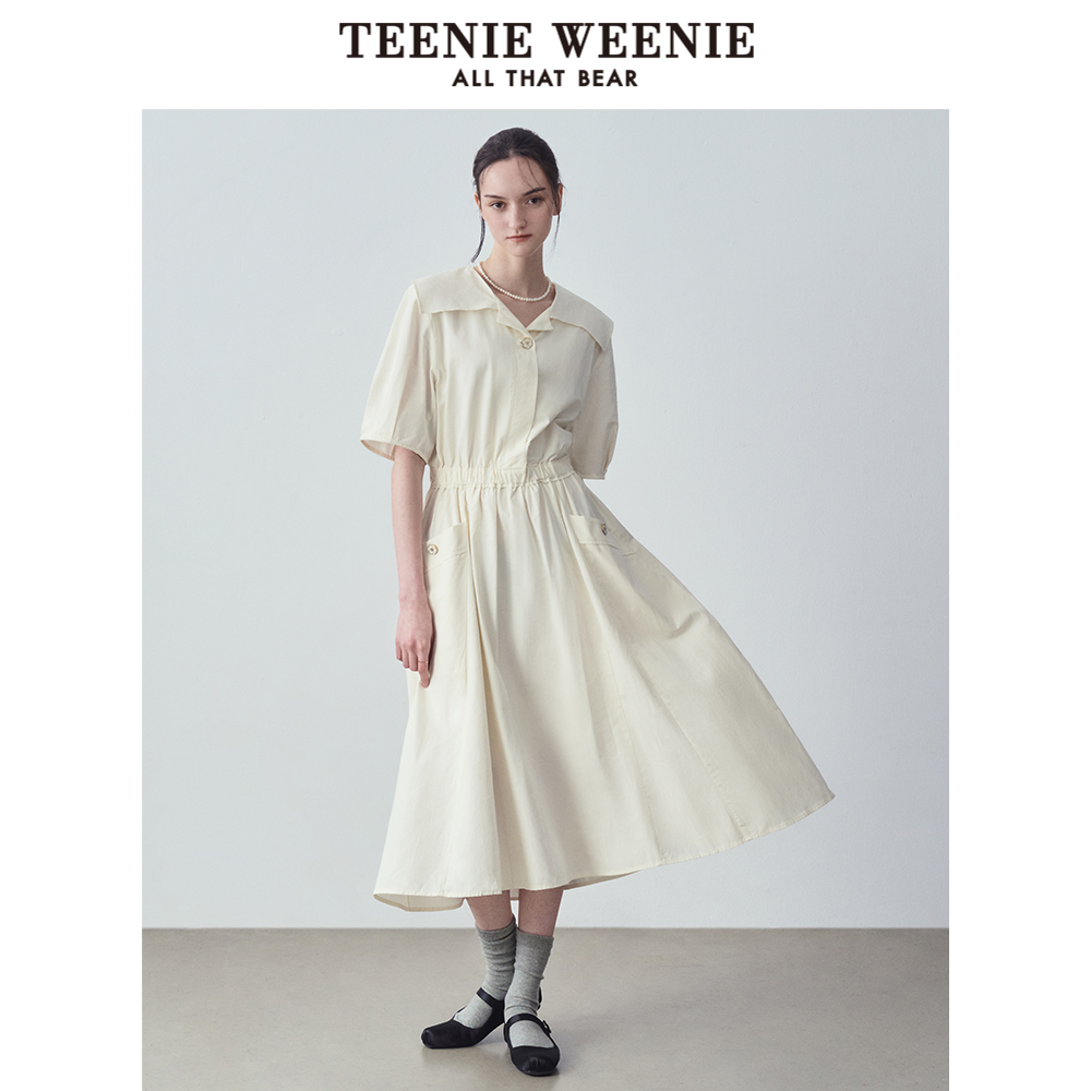 TeenieWeenie小熊奥莱夏气质淑女衬衫连衣裙长款裙子白色