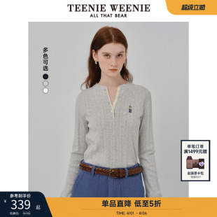 半开襟温柔宽松时尚 TeenieWeenie小熊女装 长袖 T恤秋季 打底衫