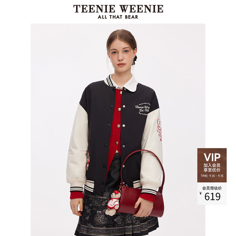 TeenieWeenie小熊秋季简约学院时髦运动休闲夹棉棒球服外套女图片