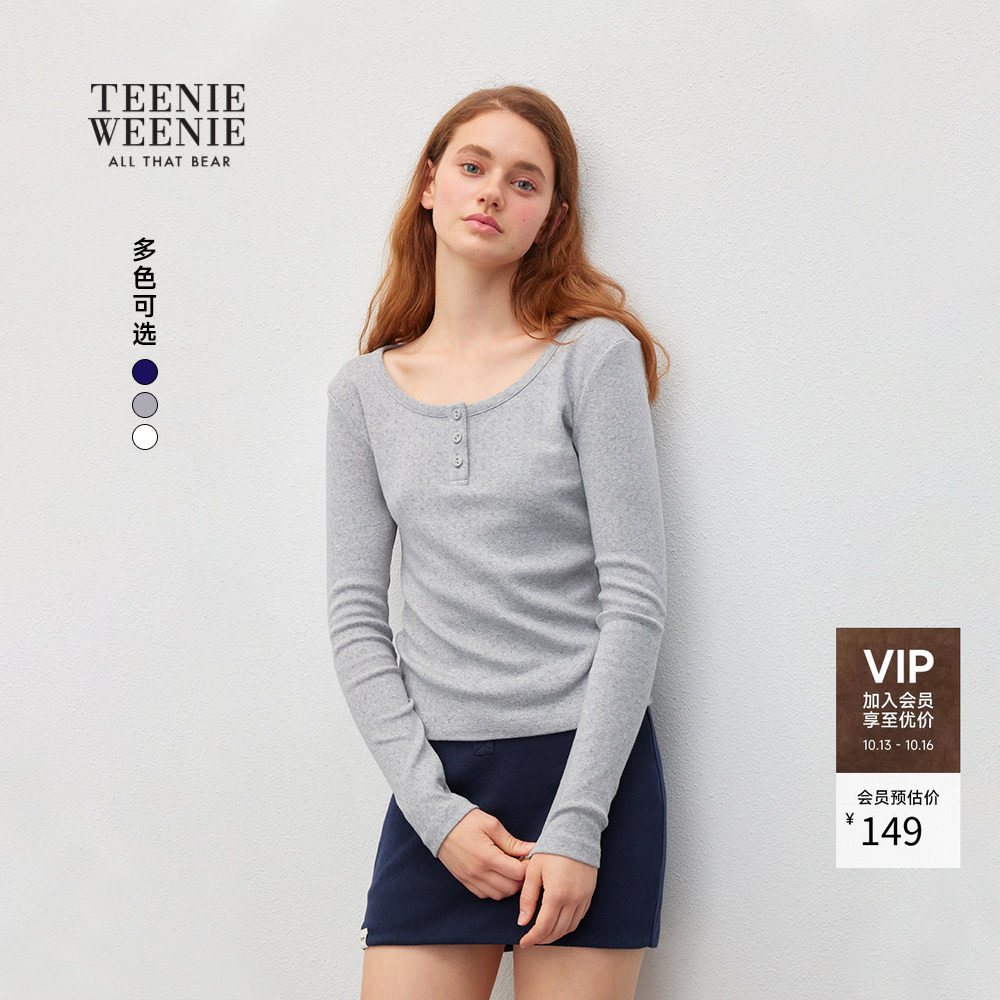 TEENIEWEENIE bearnova【精梳棉】小熊女装春季提花针织长袖T恤
