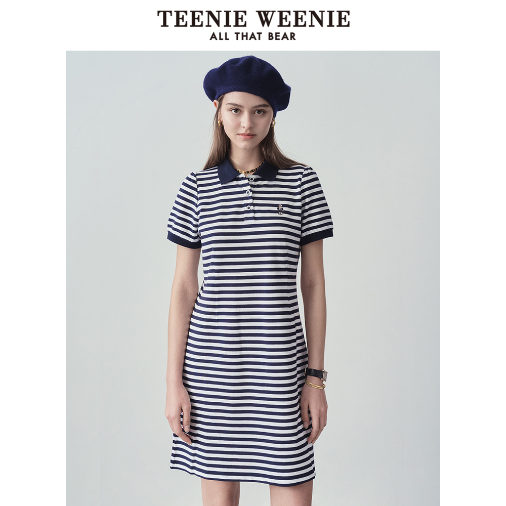 TeenieWeenie小熊奥莱夏条纹撞色POLO连衣裙宽松时尚气质