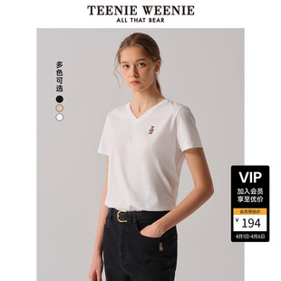 简约风V领宽松舒适感上衣时尚 休闲 T恤夏季 TeenieWeenie小熊女短袖