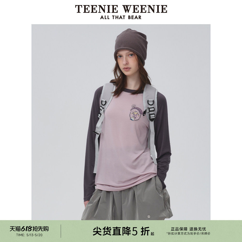 TeenieWeenie小熊女装春夏季撞色时髦插肩袖长袖莱塞尔T