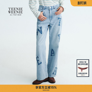 字母补丁刺绣休闲直筒裤 TeenieWeenie小熊牛仔裤 春秋潮流时尚